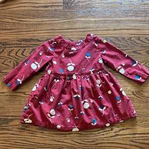 Hanna Andersson Long Sleeve Red Floral Dress, 90 cm (size 3)